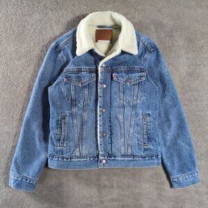 Levi’s Premium Mens S Sherpa Lined Denim Trucker Jacket Blue Western Light Wash